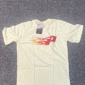 Kids Cream T-Shirt with Red and Orange Flame Design